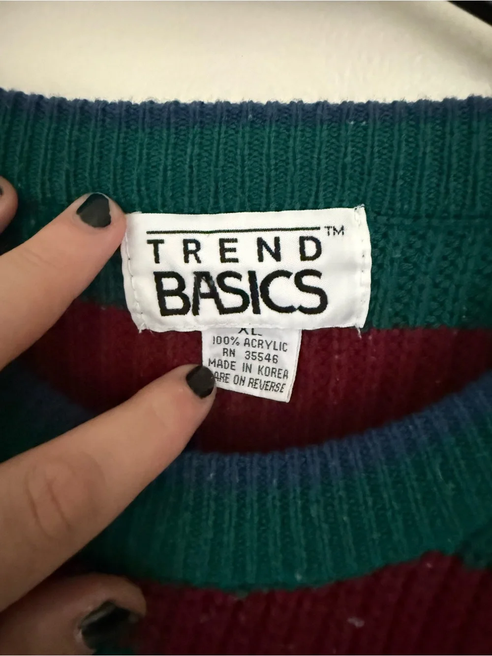 Vintage Men's Green and Burgundy Striped Knit Sweater